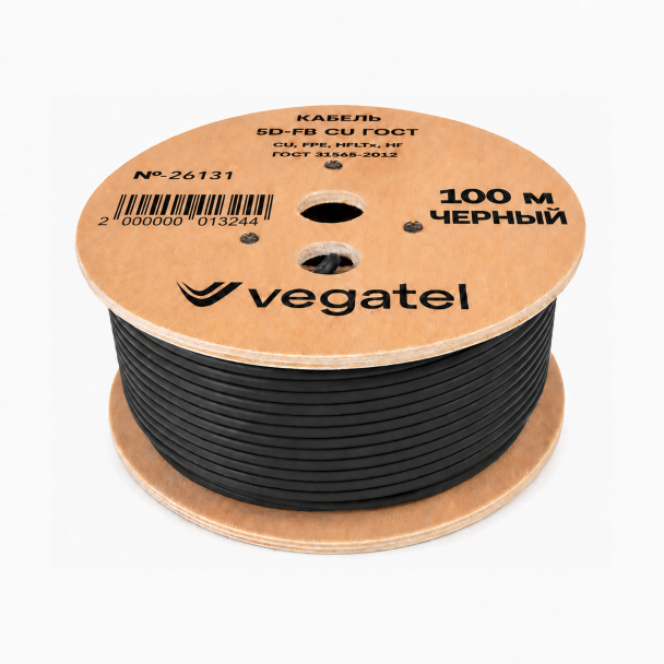 Кабель коаксиальный VEGATEL 5D-FB Cu (ГОСТ, черный) бухта 100м